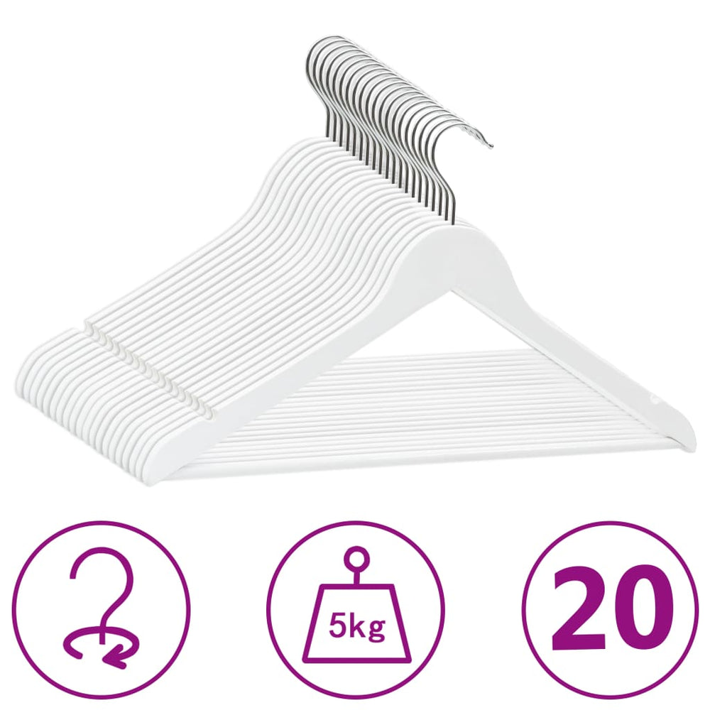 vidaXL 20 Piece Non-Slip White Hardwood Hanger Set