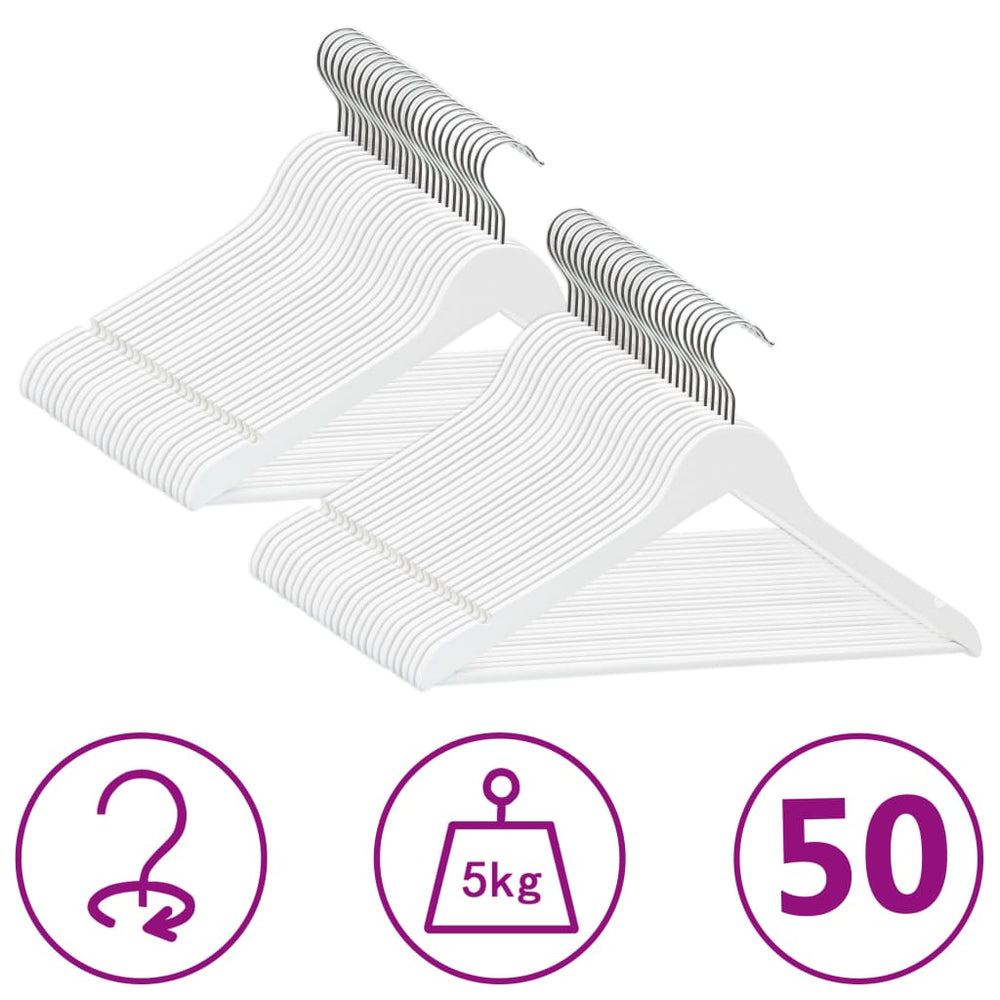vidaXL 50-Piece Non-Slip White Hardwood Hanger Set