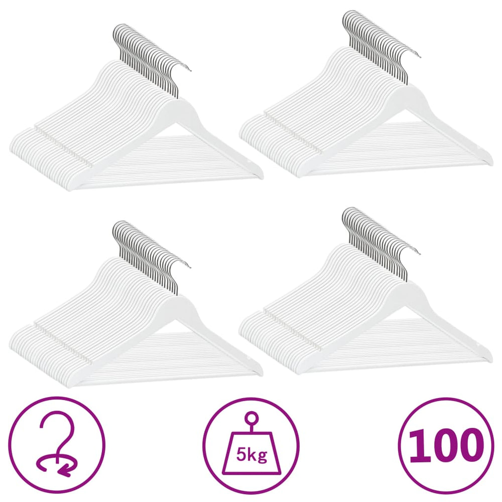 vidaXL 100-Piece Non-Slip Hardwood Hanger Set White