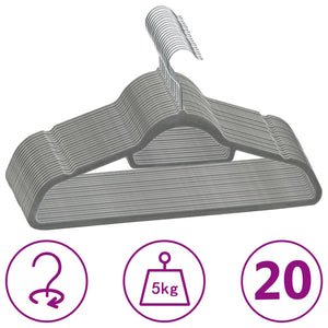 vidaXL 20 Pcs. Non-Slip Grey Velvet Hanger Set