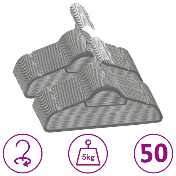 vidaXL 50-Piece Non-Slip Velvet Hanger Set Grey