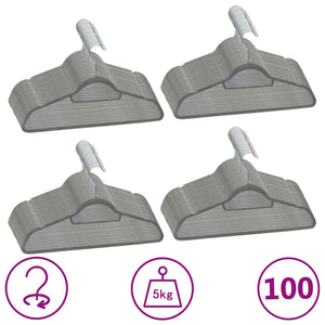 vidaXL 100-Piece Non-Slip Velvet Hanger Set Grey