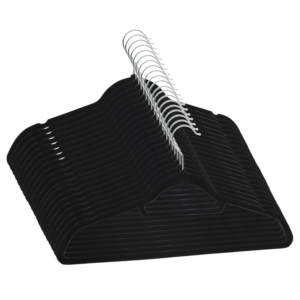 vidaXL 20-Piece Non-Slip Velvet Clothes Hanger Set Black