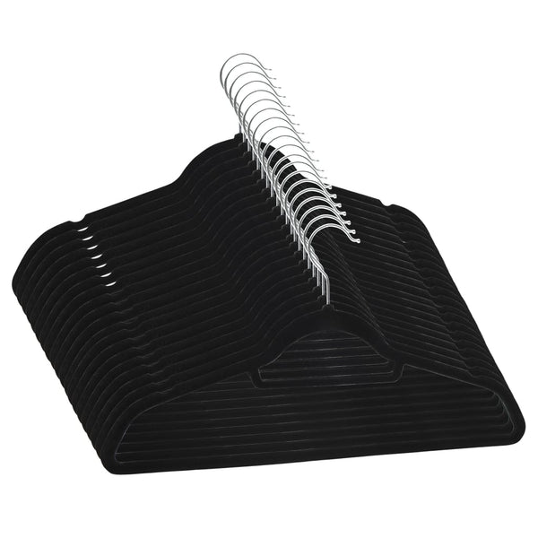 vidaXL 20-Piece Non-Slip Velvet Clothes Hanger Set Black