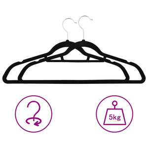 vidaXL 50-Piece Non-Slip Black Velvet Hanger Set