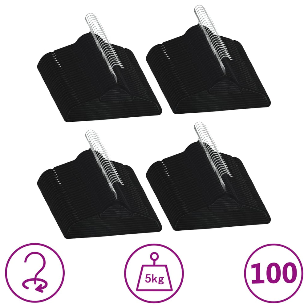 vidaXL 100 pcs. Hanger Set Non-Slip Black Velvet