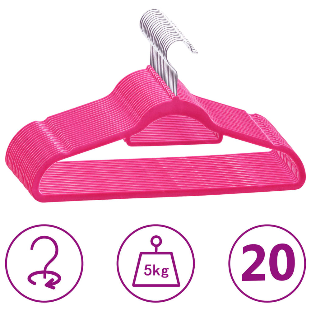 vidaXL 20 Pcs. Clothes Hanger Set Non-Slip Pink Velvet