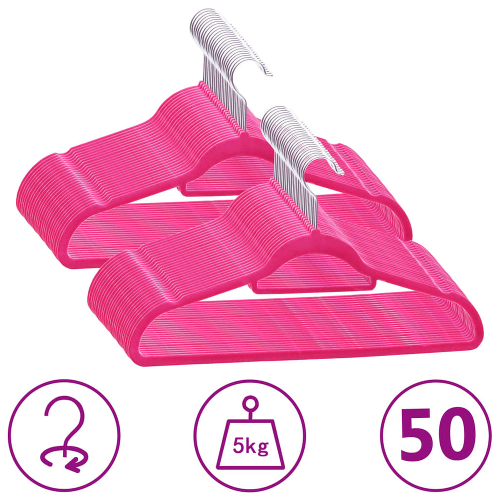 vidaXL 50-Piece Non-Slip Pink Velvet Hanger Set