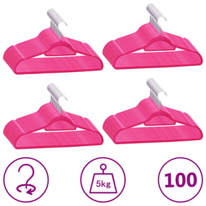 vidaXL 100 pcs Clothes Hanger Set Non-Slip Pink Velvet