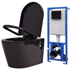 vidaXL Wall-Mounted Toilet with Concealed Cistern Ceramic Black