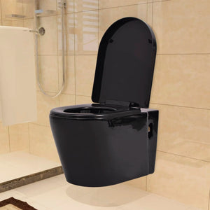 vidaXL Wall-Mounted Toilet with Concealed Cistern Ceramic Black