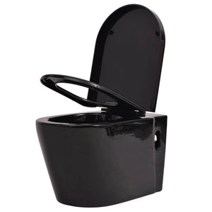 vidaXL Wall-Mounted Toilet with Concealed Cistern Ceramic Black