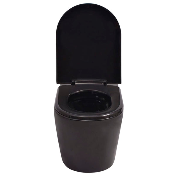 vidaXL Wall-Mounted Toilet with Concealed Cistern Ceramic Black