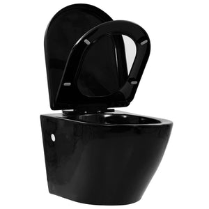 vidaXL Wall-Mounted Toilet with Concealed Cistern Ceramic Black
