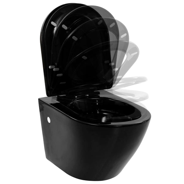 vidaXL Wall-Mounted Toilet with Concealed Cistern Ceramic Black