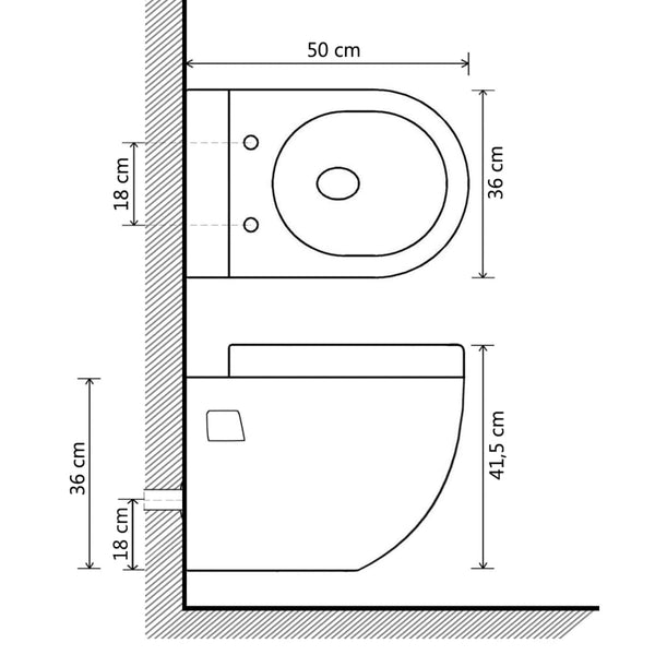 vidaXL Wall-Mounted Toilet with Concealed Cistern Ceramic Black