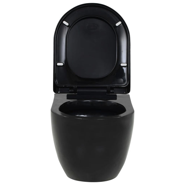 vidaXL Wall-Mounted Toilet with Concealed Cistern Ceramic Black