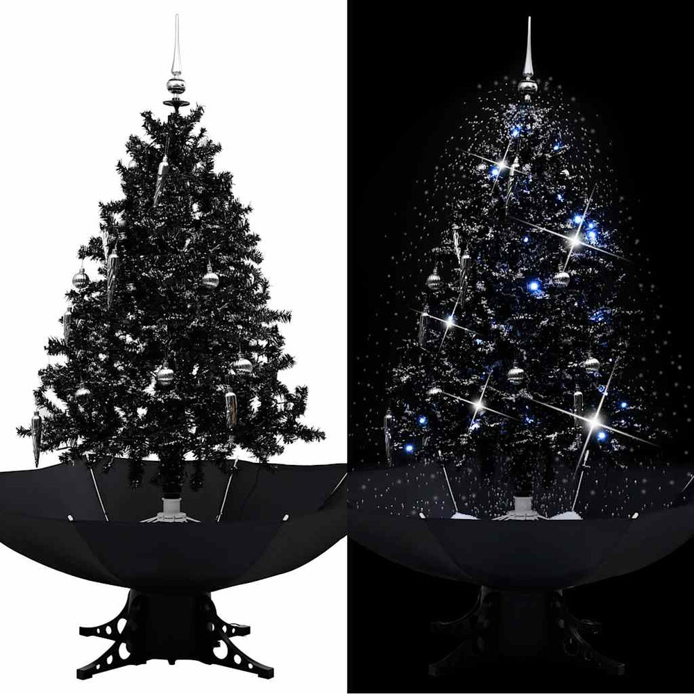 vidaXL Snowing Christmas Tree with Umbrella Base Black 140 cm PVC