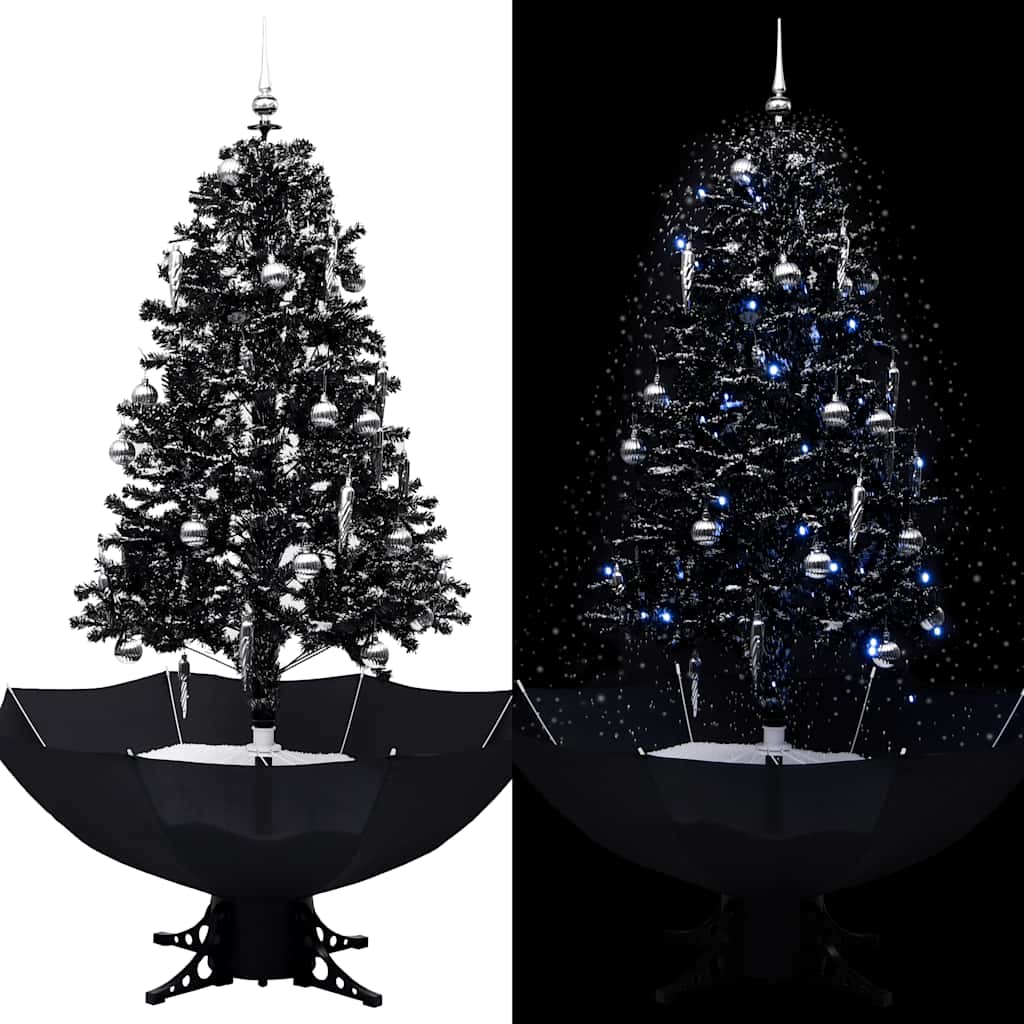vidaXL Snowy Christmas Tree with Umbrella Base Black 170 cm PVC