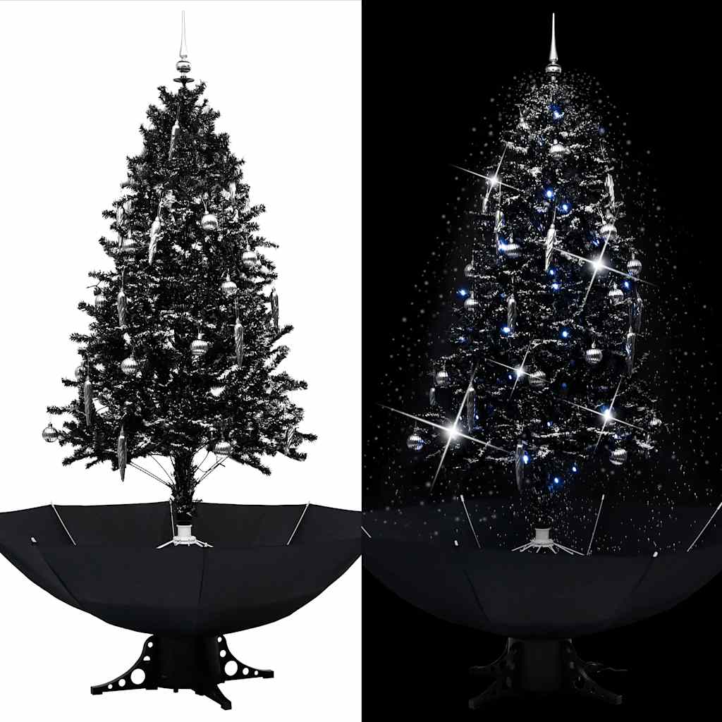 vidaXL Snowy Christmas Tree with Umbrella Base Black 190 cm PVC