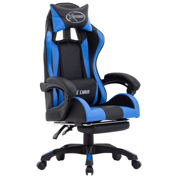 vidaXL Gaming Chair with Footrest Blue and Black Faux Leather
