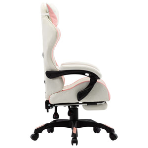 vidaXL Gaming Chair with Footrest Pink and White Faux Leather