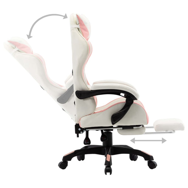 vidaXL Gaming Chair with Footrest Pink and White Faux Leather