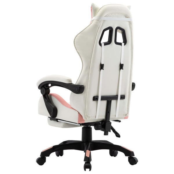 vidaXL Gaming Chair with Footrest Pink and White Faux Leather