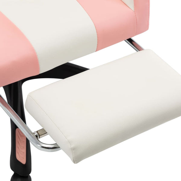 vidaXL Gaming Chair with Footrest Pink and White Faux Leather