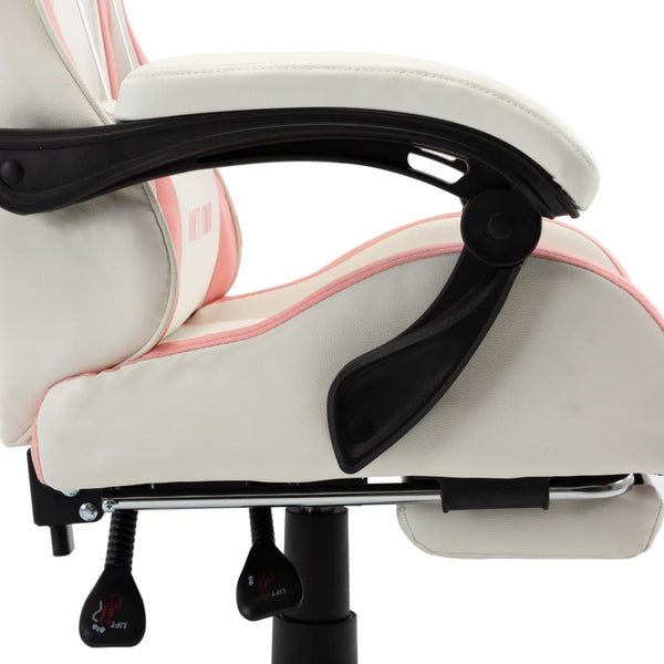 vidaXL Gaming Chair with Footrest Pink and White Faux Leather