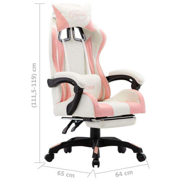vidaXL Gaming Chair with Footrest Pink and White Faux Leather