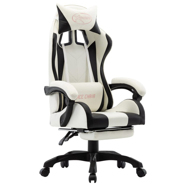 vidaXL Gaming Chair with Footrest Black and White Faux Leather