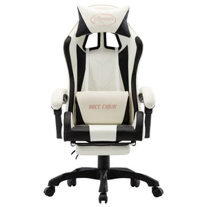 vidaXL Gaming Chair with Footrest Black and White Faux Leather
