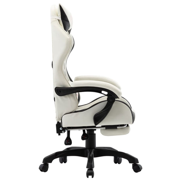 vidaXL Gaming Chair with Footrest Black and White Faux Leather