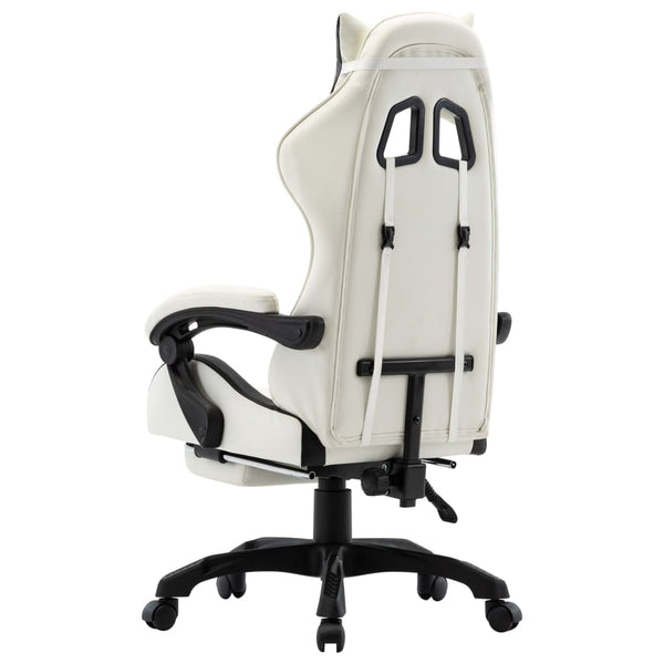 vidaXL Gaming Chair with Footrest Black and White Faux Leather