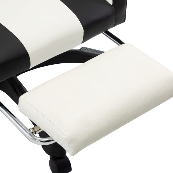 vidaXL Gaming Chair with Footrest Black and White Faux Leather