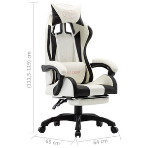 vidaXL Gaming Chair with Footrest Black and White Faux Leather