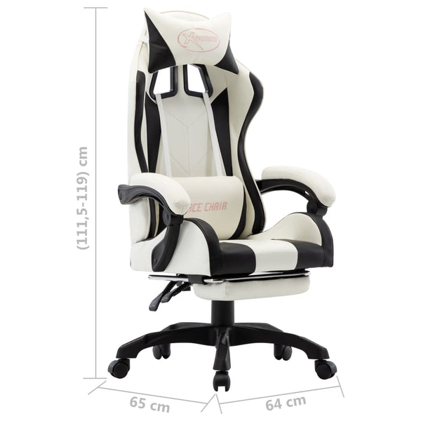 vidaXL Gaming Chair with Footrest Black and White Faux Leather
