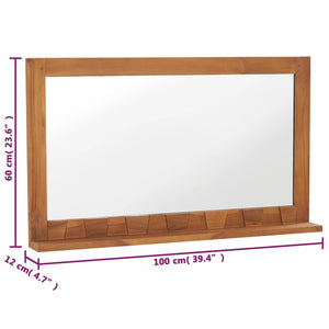 vidaXL Wall Mirror with Shelf 100x12x60 cm Solid Teak Wood