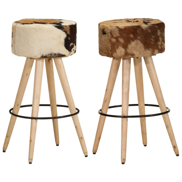 vidaXL Bar Stools 2 pcs Brown Rough Mango Wood and Genuine Leather