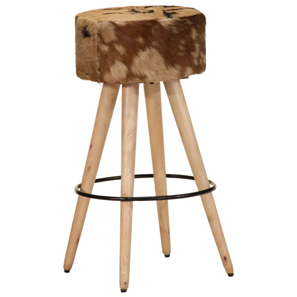 vidaXL Bar Stools 2 pcs Brown Rough Mango Wood and Genuine Leather