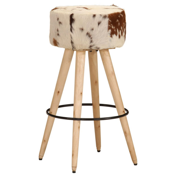 vidaXL Bar Stools 2 pcs Brown Rough Mango Wood and Genuine Leather