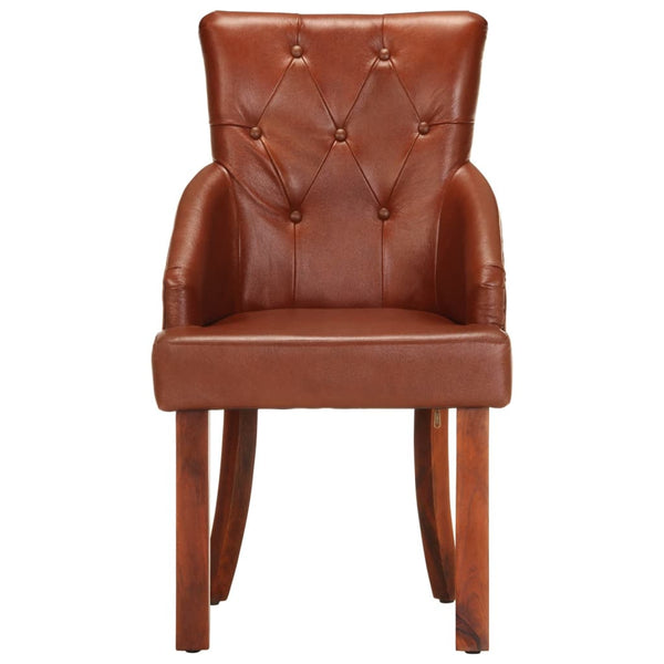 vidaXL Dining Chairs 2 pcs Brown Real Goat Leather