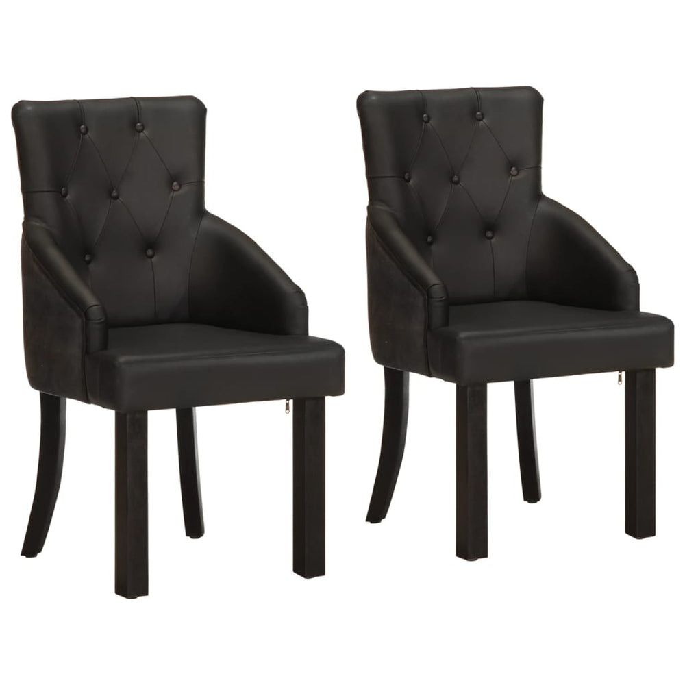 vidaXL Dining Chairs 2 pcs Black Real Goat Leather