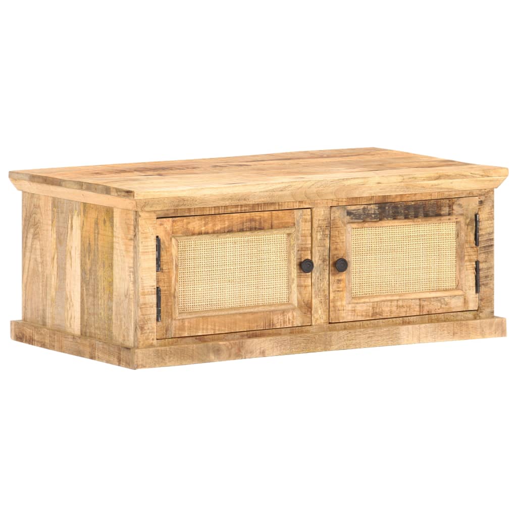 vidaXL Coffee Table 90x50x35 cm Solid Mango Wood and Natural Woven Cane