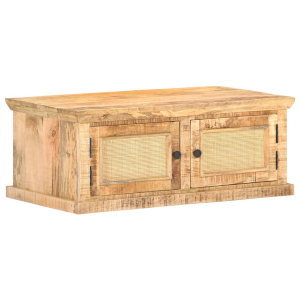 vidaXL Coffee Table 90x50x35 cm Solid Mango Wood and Natural Woven Cane
