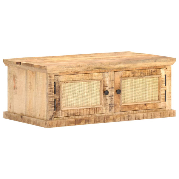 vidaXL Coffee Table 90x50x35 cm Solid Mango Wood and Natural Woven Cane
