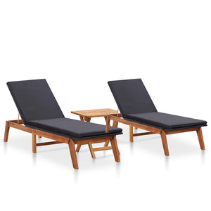 vidaXL Sun Loungers 2 pcs. with Table Poly Rattan and Solid Acacia Wood