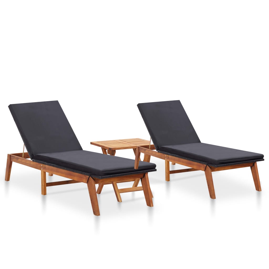 vidaXL Sun Loungers 2 pcs. with Table Poly Rattan and Solid Acacia Wood