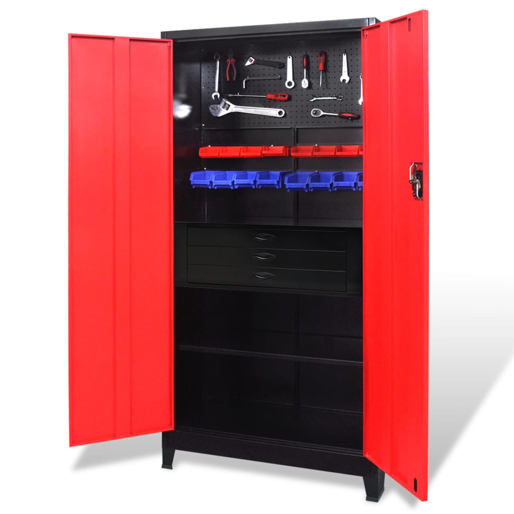 vidaXL Tool Cabinet with Tool Chest Steel 90x40x180cm Red Black